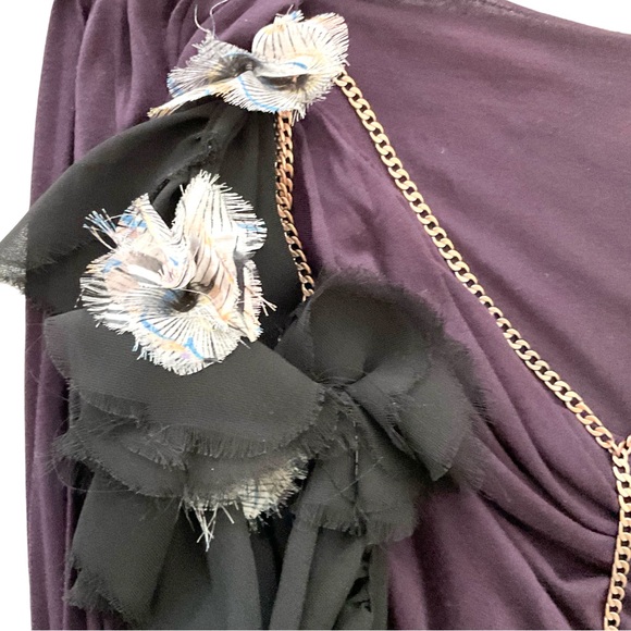 RACHEL ROY Draped Top with Cascade Ruffle Flowers & Rose Gold Metallic Chain - Picture 8 of 9